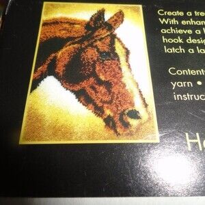 Horse Crewell Latch & Hook Kit Caron Vintage Y2K 20" x 30"